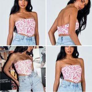 Princess Polly Juliette bustier Floral Strapless Top - Pink coral